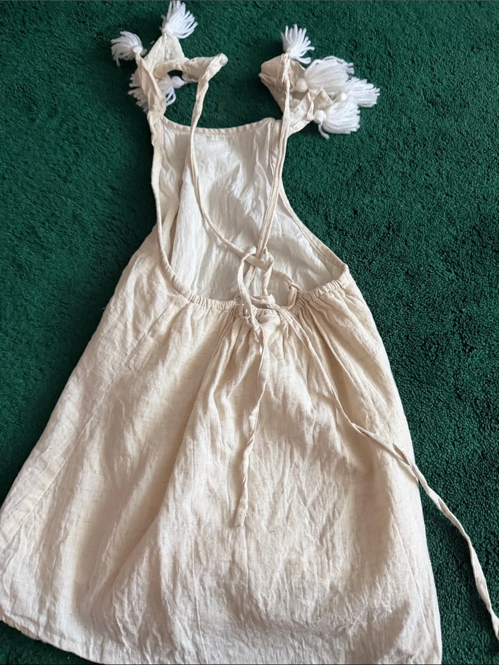 Linen Girls Cream Tassel Shoulder sundress